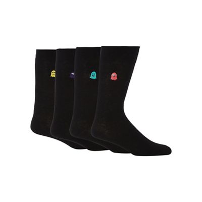 Pack of four black ghost embroidered ankle socks
